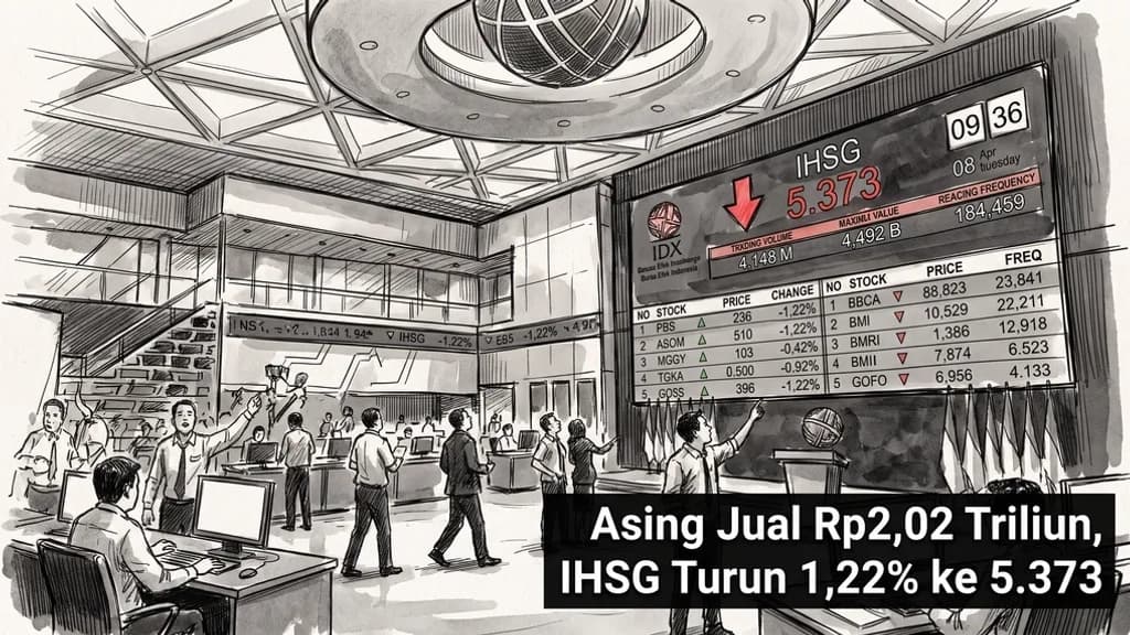 Asing Jual Rp2,02 Triliun, IHSG Turun 1,22% ke 5.373